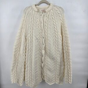 Handmade Cream Cable Knit Button Up Cape Cardigan Sweater Women Shawl‎ Cover